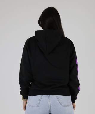 Black Sweatshirt With Hood, Printed In Neon Colors