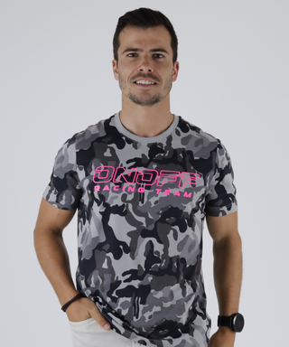 Camouflaged T-Shirt With Neon Outline Print