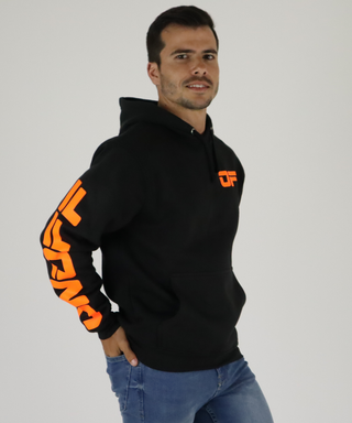 Black Sweatshirt With Hood, Printed In Neon Colors